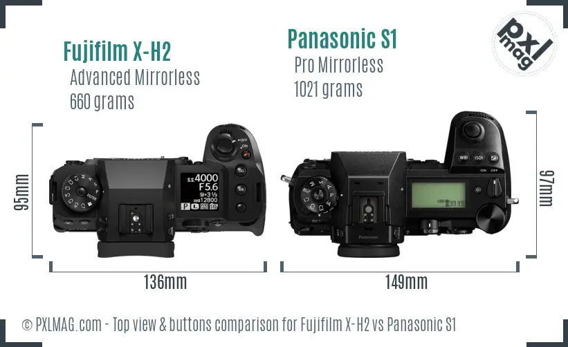 Fujifilm X-H2 vs Panasonic S1 top view buttons comparison