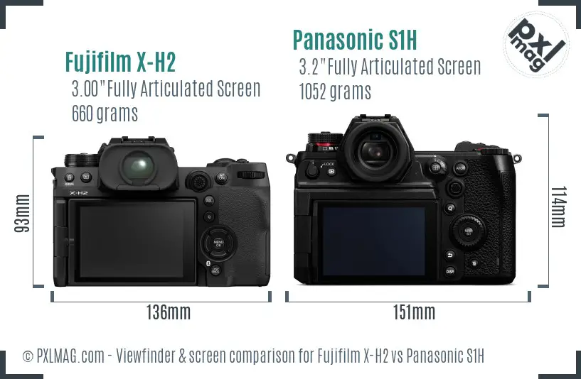 Fujifilm X-H2 vs Panasonic S1H Screen and Viewfinder comparison Fujifilm X-H2 vs Panasonic S1H Screen and Viewfinder comparison