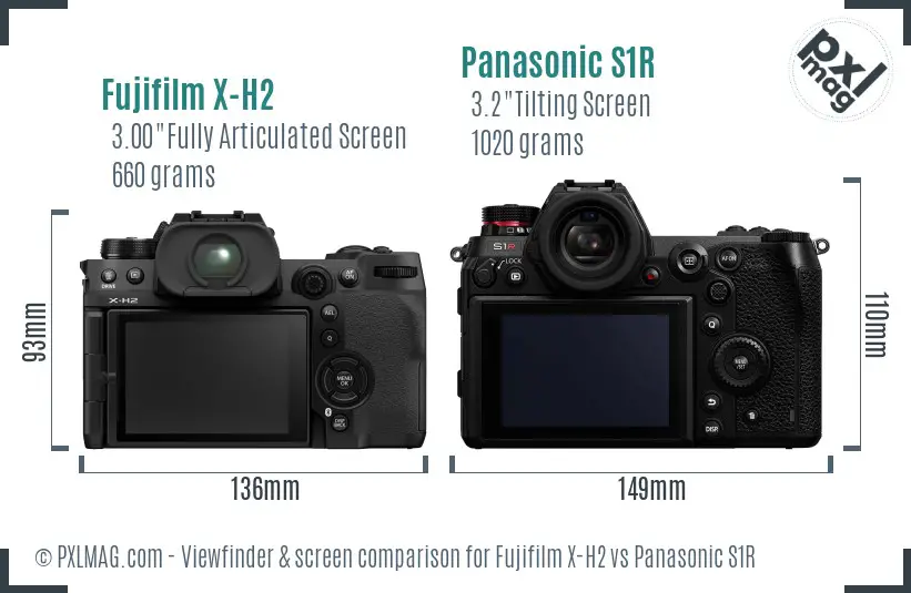 Fujifilm X-H2 vs Panasonic S1R Screen and Viewfinder comparison