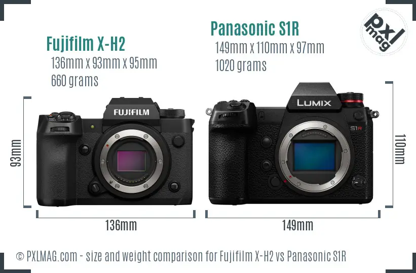 Fujifilm X-H2 vs Panasonic S1R size comparison