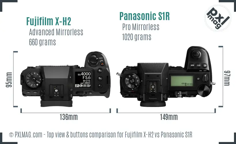 Fujifilm X-H2 vs Panasonic S1R top view buttons comparison