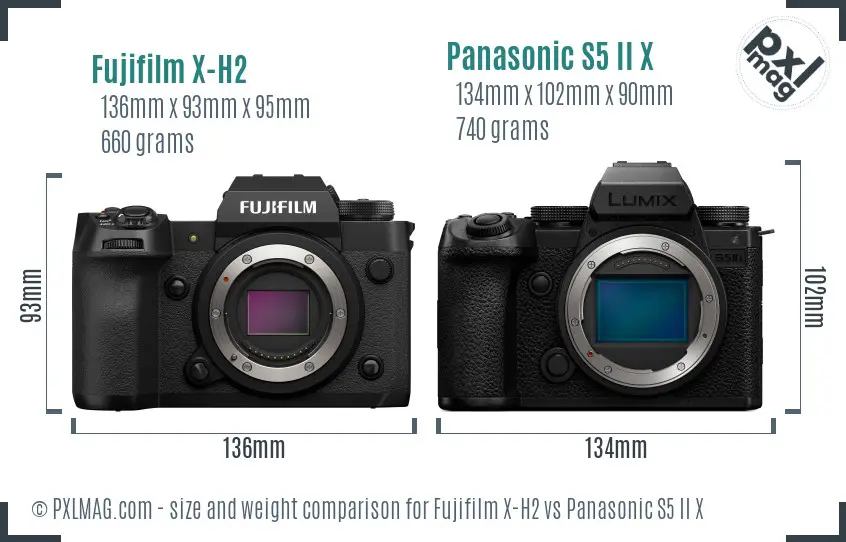 Fujifilm X-H2 vs Panasonic S5 II X size comparison Fujifilm X-H2 vs Panasonic S5 II X size comparison