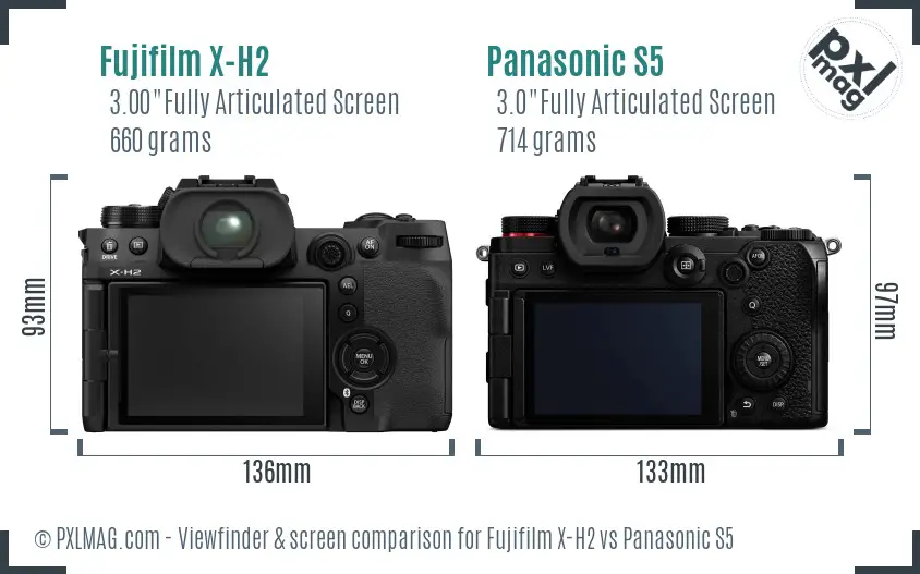 Fujifilm X-H2 vs Panasonic S5 Screen and Viewfinder comparison