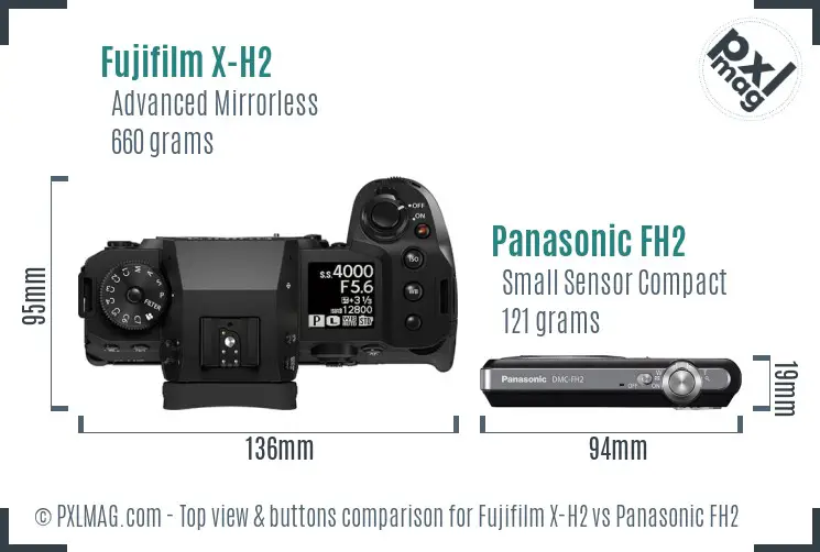 Fujifilm X-H2 vs Panasonic FH2 top view buttons comparison Fujifilm X-H2 vs Panasonic FH2 top view buttons comparison