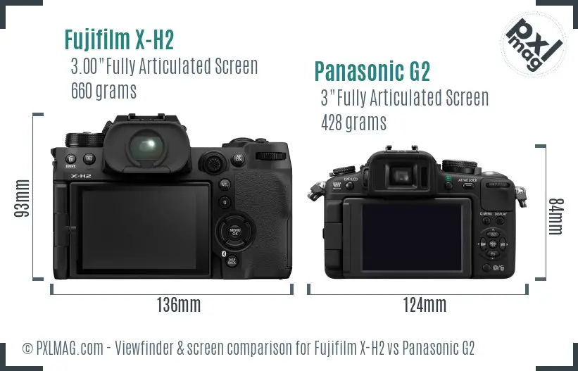 Fujifilm X-H2 vs Panasonic G2 Screen and Viewfinder comparison