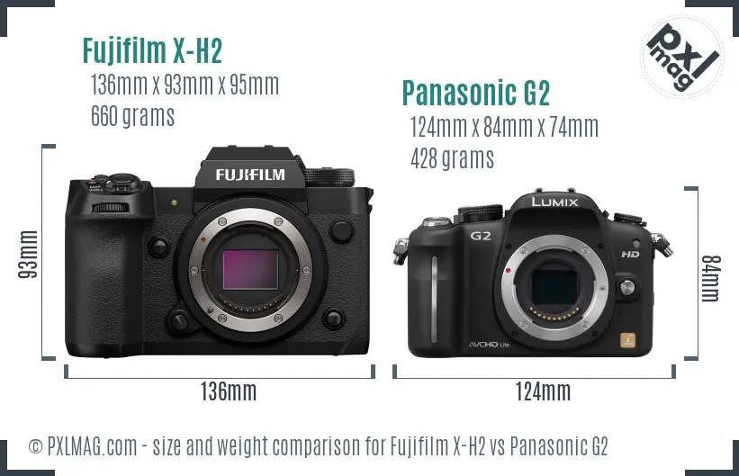 Fujifilm X-H2 vs Panasonic G2 size comparison