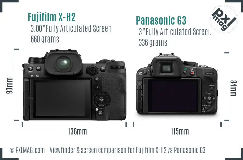 Fujifilm X-H2 vs Panasonic G3 Screen and Viewfinder comparison