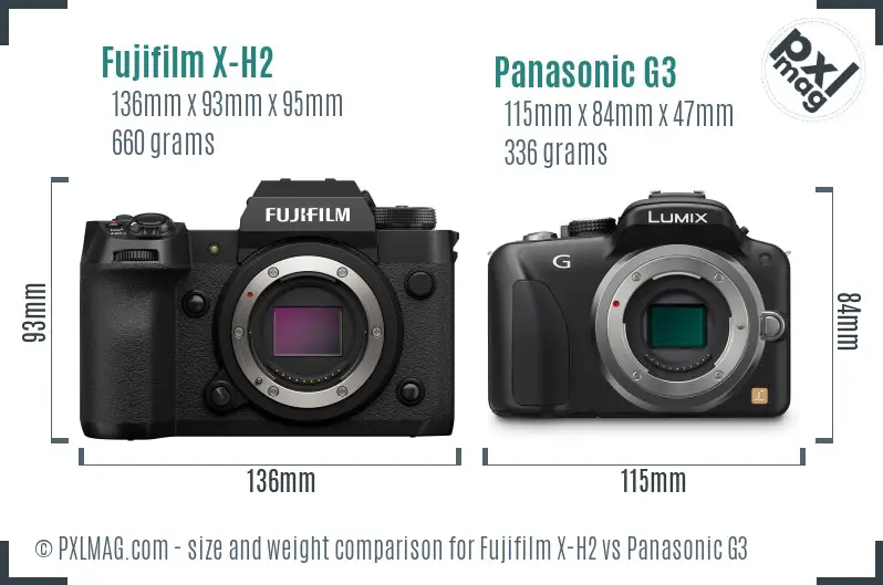 Fujifilm X-H2 vs Panasonic G3 size comparison