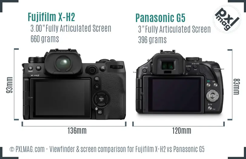 Fujifilm X-H2 vs Panasonic G5 Screen and Viewfinder comparison