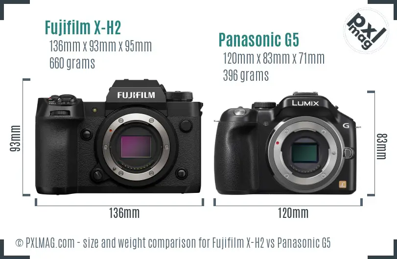 Fujifilm X-H2 vs Panasonic G5 size comparison