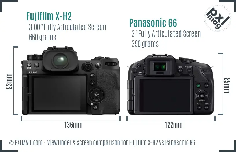 Fujifilm X-H2 vs Panasonic G6 Screen and Viewfinder comparison