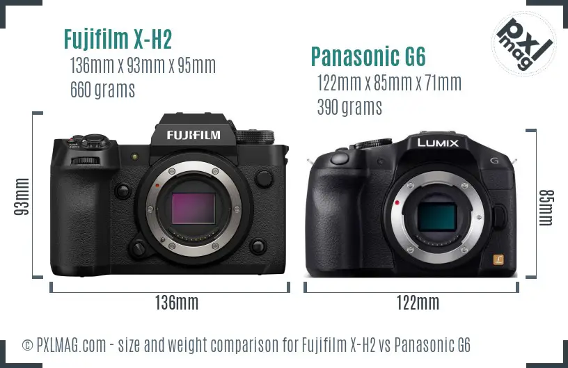 Fujifilm X-H2 vs Panasonic G6 size comparison