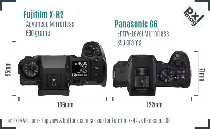 Fujifilm X-H2 vs Panasonic G6 top view buttons comparison