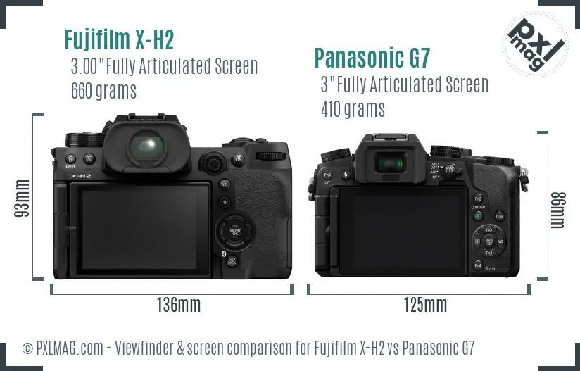 Fujifilm X-H2 vs Panasonic G7 Screen and Viewfinder comparison