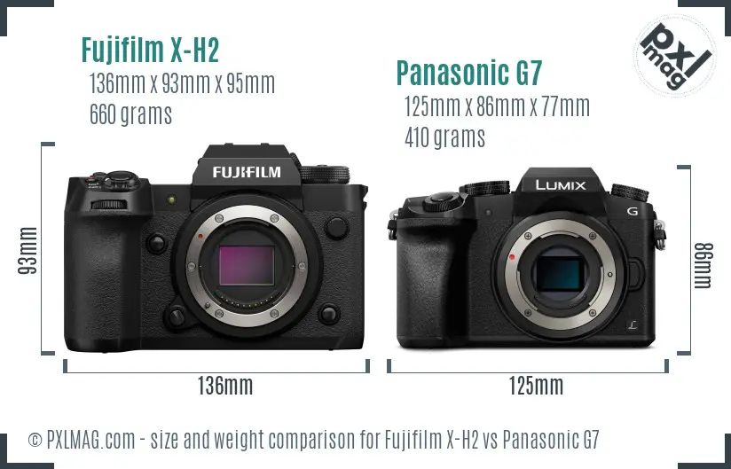 Fujifilm X-H2 vs Panasonic G7 size comparison