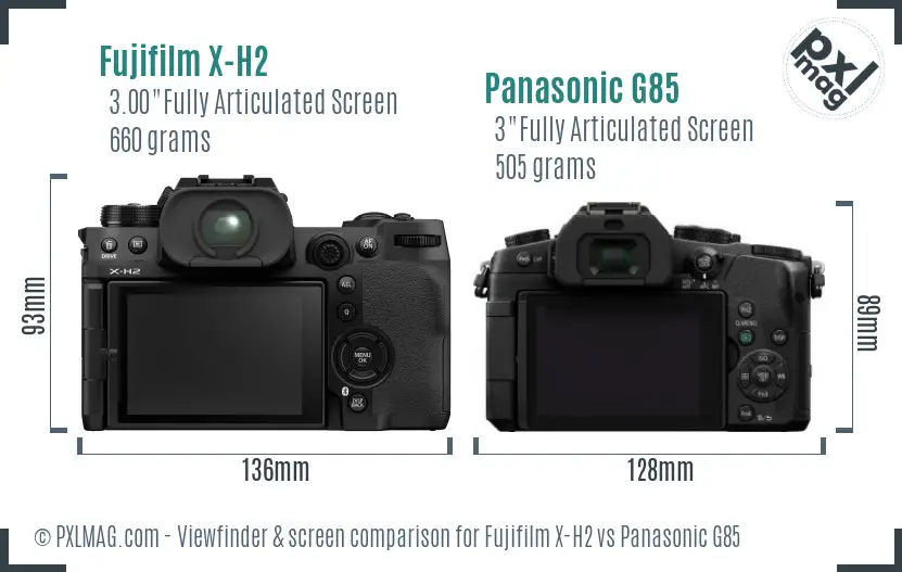 Fujifilm X-H2 vs Panasonic G85 Screen and Viewfinder comparison