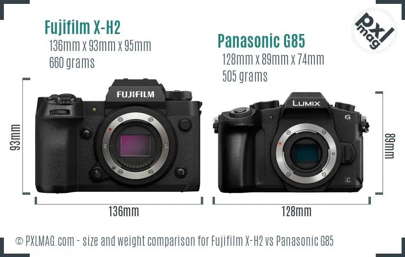 Fujifilm X-H2 vs Panasonic G85 size comparison
