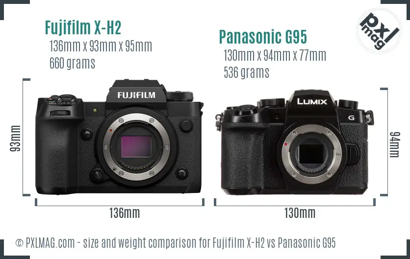 Fujifilm X-H2 vs Panasonic G95 size comparison