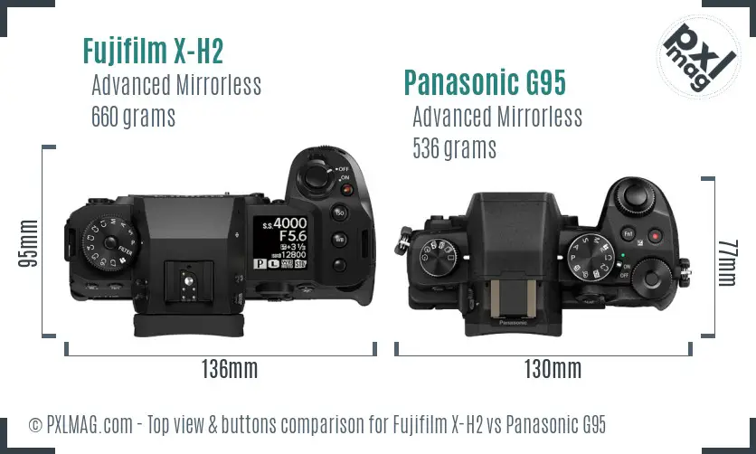 Fujifilm X-H2 vs Panasonic G95 top view buttons comparison