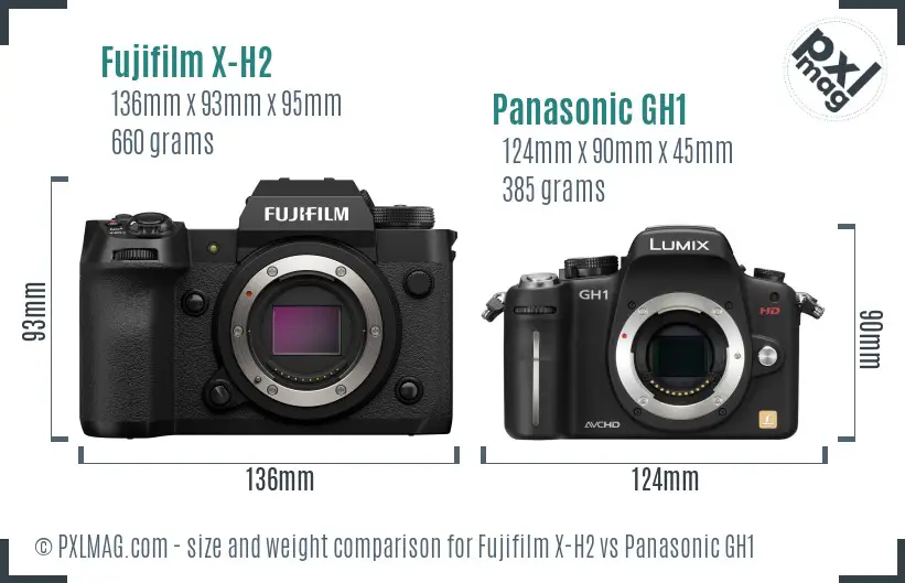Fujifilm X-H2 vs Panasonic GH1 size comparison