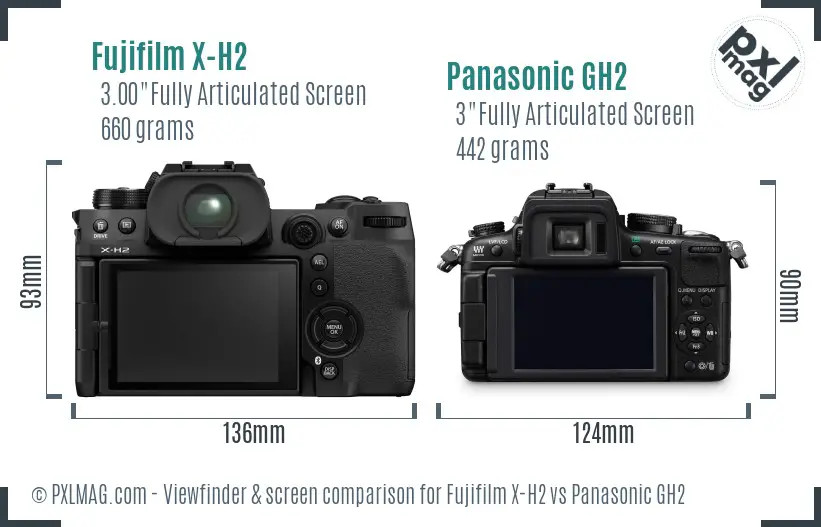 Fujifilm X-H2 vs Panasonic GH2 Screen and Viewfinder comparison