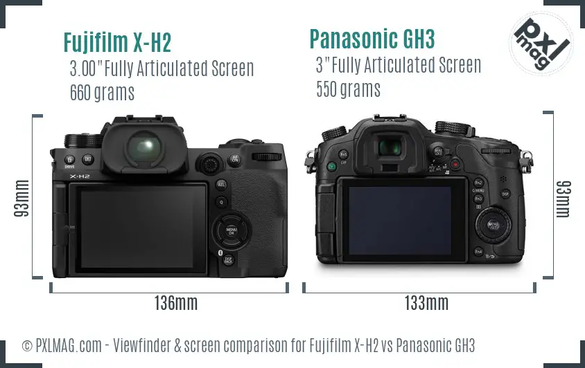 Fujifilm X-H2 vs Panasonic GH3 Screen and Viewfinder comparison