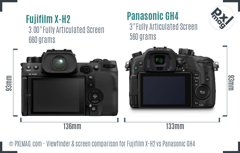 Fujifilm X-H2 vs Panasonic GH4 Screen and Viewfinder comparison