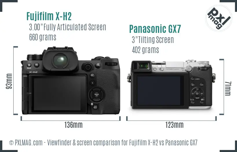 Fujifilm X-H2 vs Panasonic GX7 Screen and Viewfinder comparison