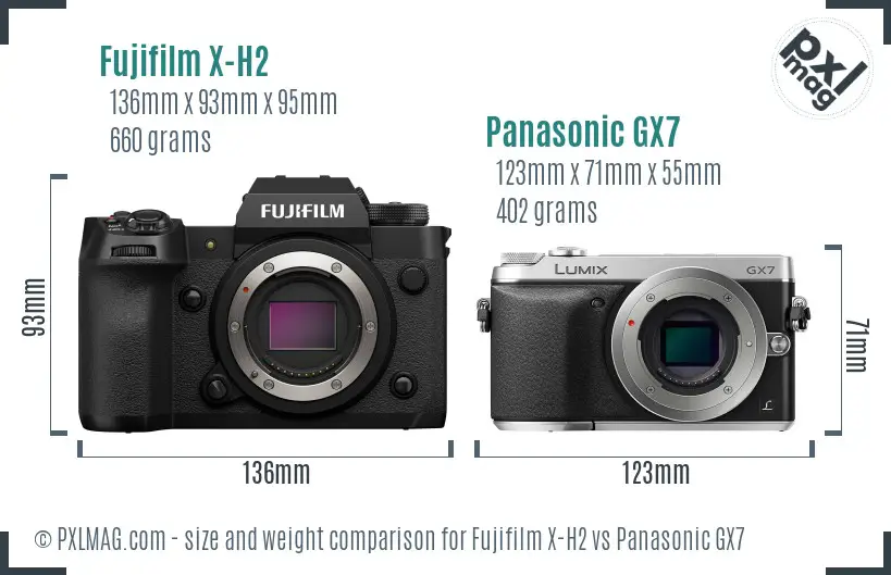 Fujifilm X-H2 vs Panasonic GX7 size comparison