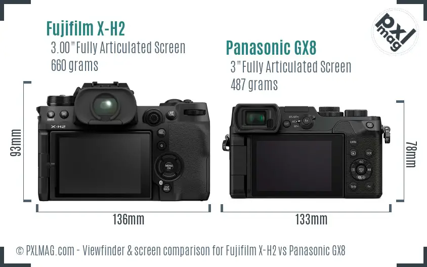 Fujifilm X-H2 vs Panasonic GX8 Screen and Viewfinder comparison
