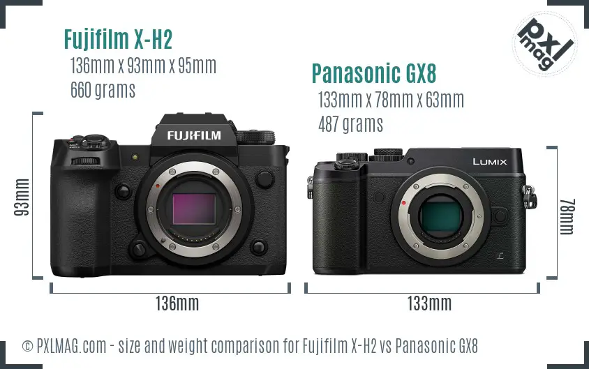 Fujifilm X-H2 vs Panasonic GX8 size comparison