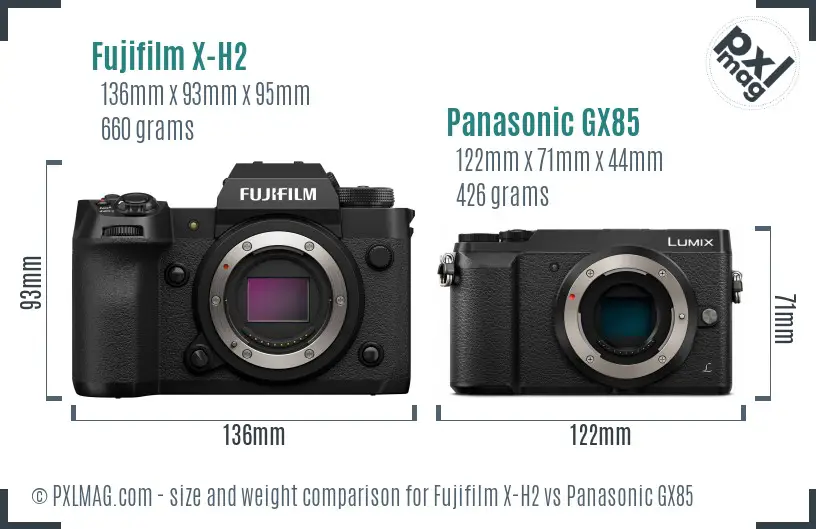 Fujifilm X-H2 vs Panasonic GX85 size comparison