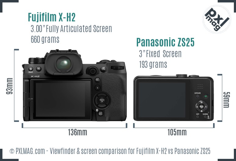 Fujifilm X-H2 vs Panasonic ZS25 Screen and Viewfinder comparison