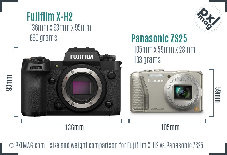 Fujifilm X-H2 vs Panasonic ZS25 size comparison