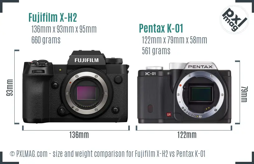 Fujifilm X-H2 vs Pentax K-01 size comparison