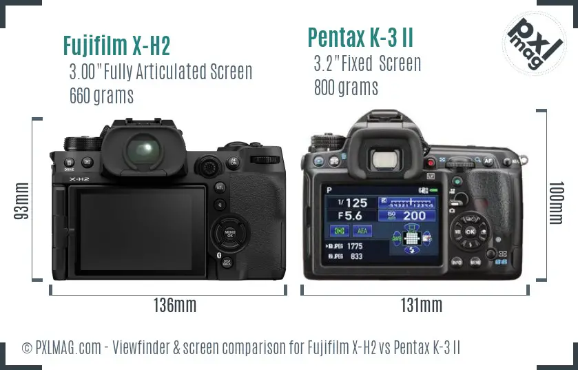 Fujifilm X-H2 vs Pentax K-3 II Screen and Viewfinder comparison Fujifilm X-H2 vs Pentax K-3 II Screen and Viewfinder comparison