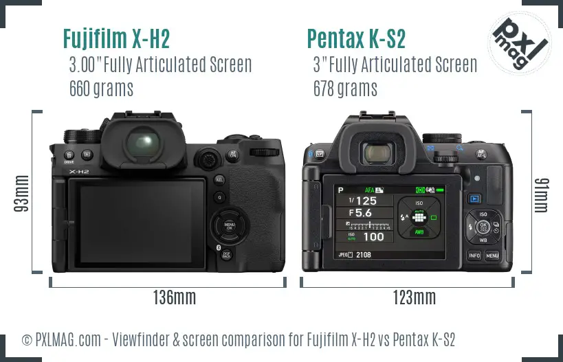 Fujifilm X-H2 vs Pentax K-S2 Screen and Viewfinder comparison Fujifilm X-H2 vs Pentax K-S2 Screen and Viewfinder comparison