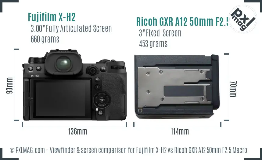 Fujifilm X-H2 vs Ricoh GXR A12 50mm F2.5 Macro Screen and Viewfinder comparison