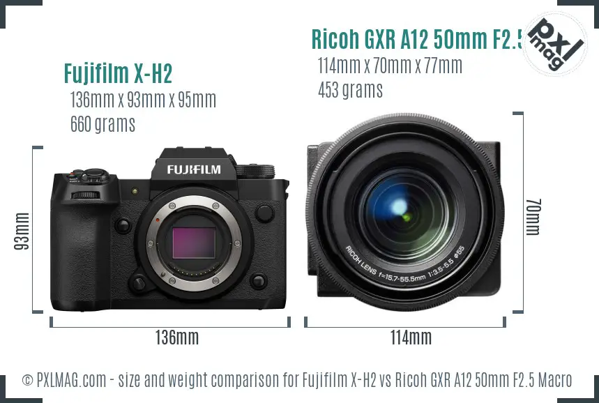 Fujifilm X-H2 vs Ricoh GXR A12 50mm F2.5 Macro size comparison