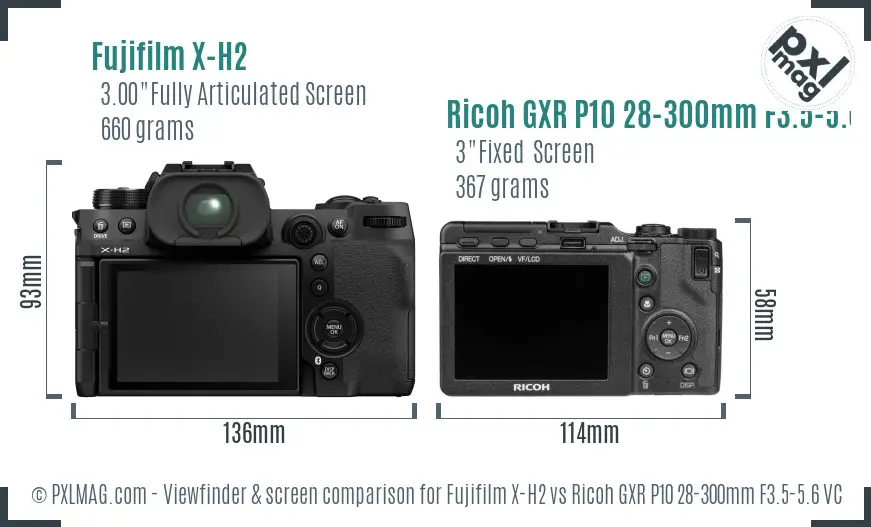 Fujifilm X-H2 vs Ricoh GXR P10 28-300mm F3.5-5.6 VC Screen and Viewfinder comparison