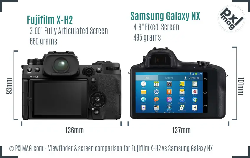 Fujifilm X-H2 vs Samsung Galaxy NX Screen and Viewfinder comparison