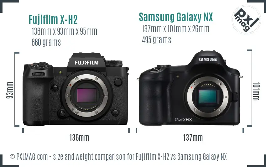 Fujifilm X-H2 vs Samsung Galaxy NX size comparison