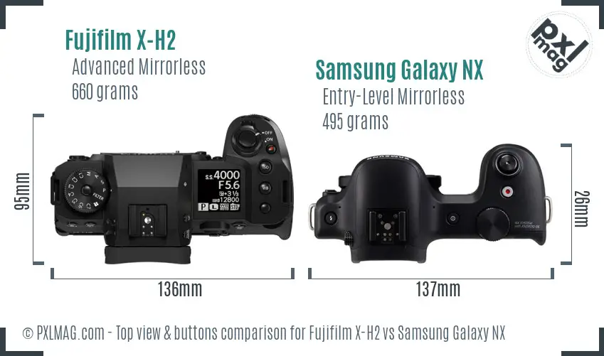 Fujifilm X-H2 vs Samsung Galaxy NX top view buttons comparison