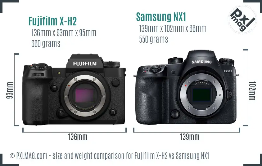 Fujifilm X-H2 vs Samsung NX1 size comparison