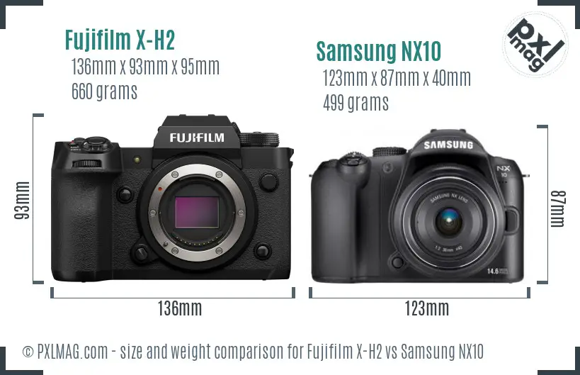 Fujifilm X-H2 vs Samsung NX10 size comparison