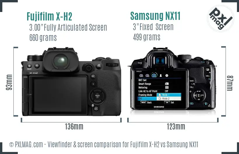 Fujifilm X-H2 vs Samsung NX11 Screen and Viewfinder comparison