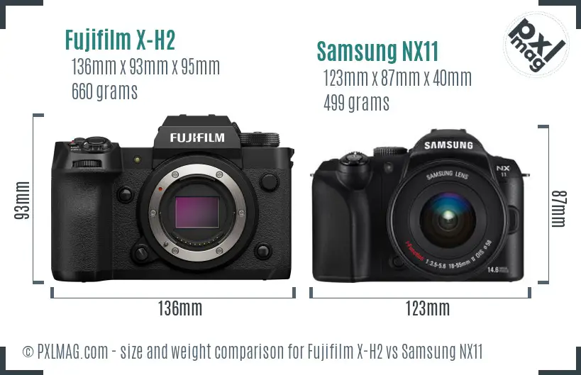 Fujifilm X-H2 vs Samsung NX11 size comparison