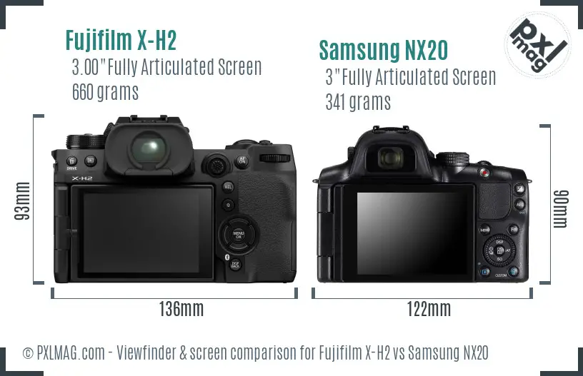 Fujifilm X-H2 vs Samsung NX20 Screen and Viewfinder comparison