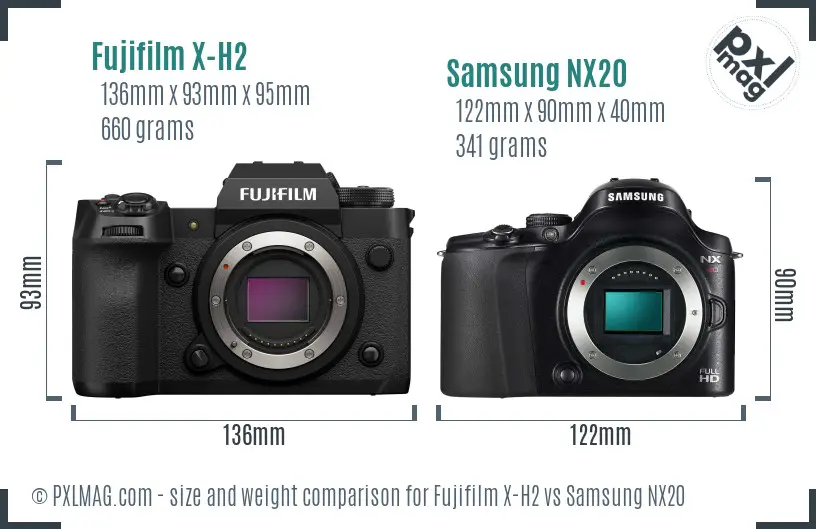 Fujifilm X-H2 vs Samsung NX20 size comparison