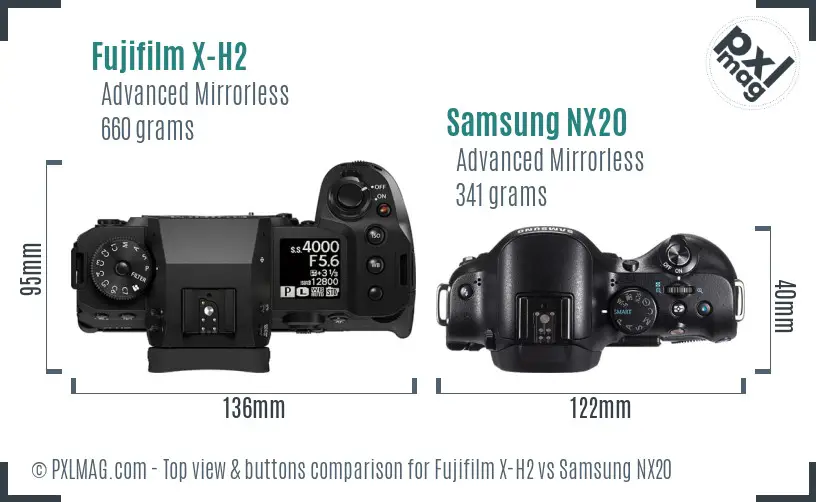 Fujifilm X-H2 vs Samsung NX20 top view buttons comparison